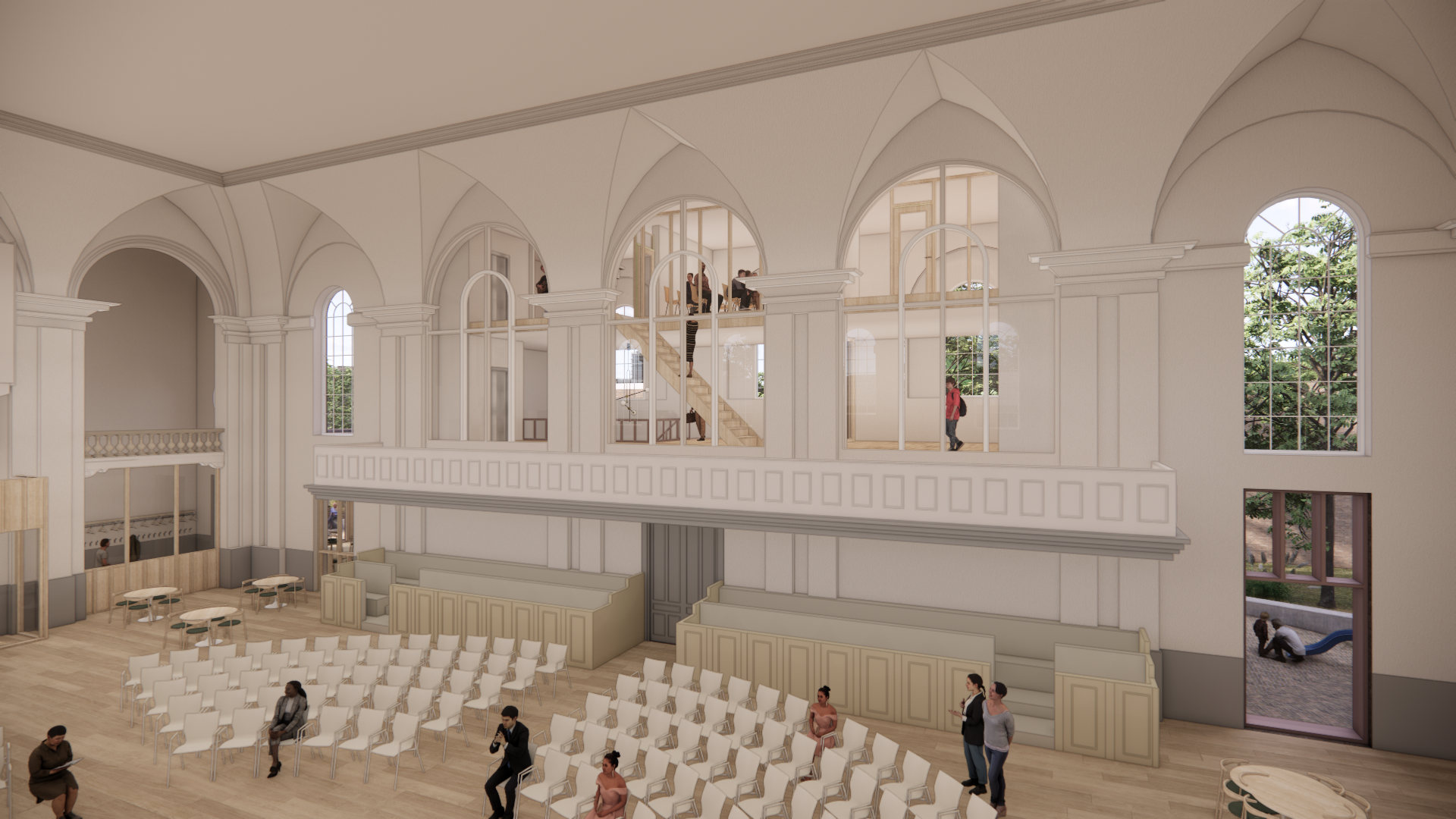 Het ontwerp voor herinrichting van de kerkzaal