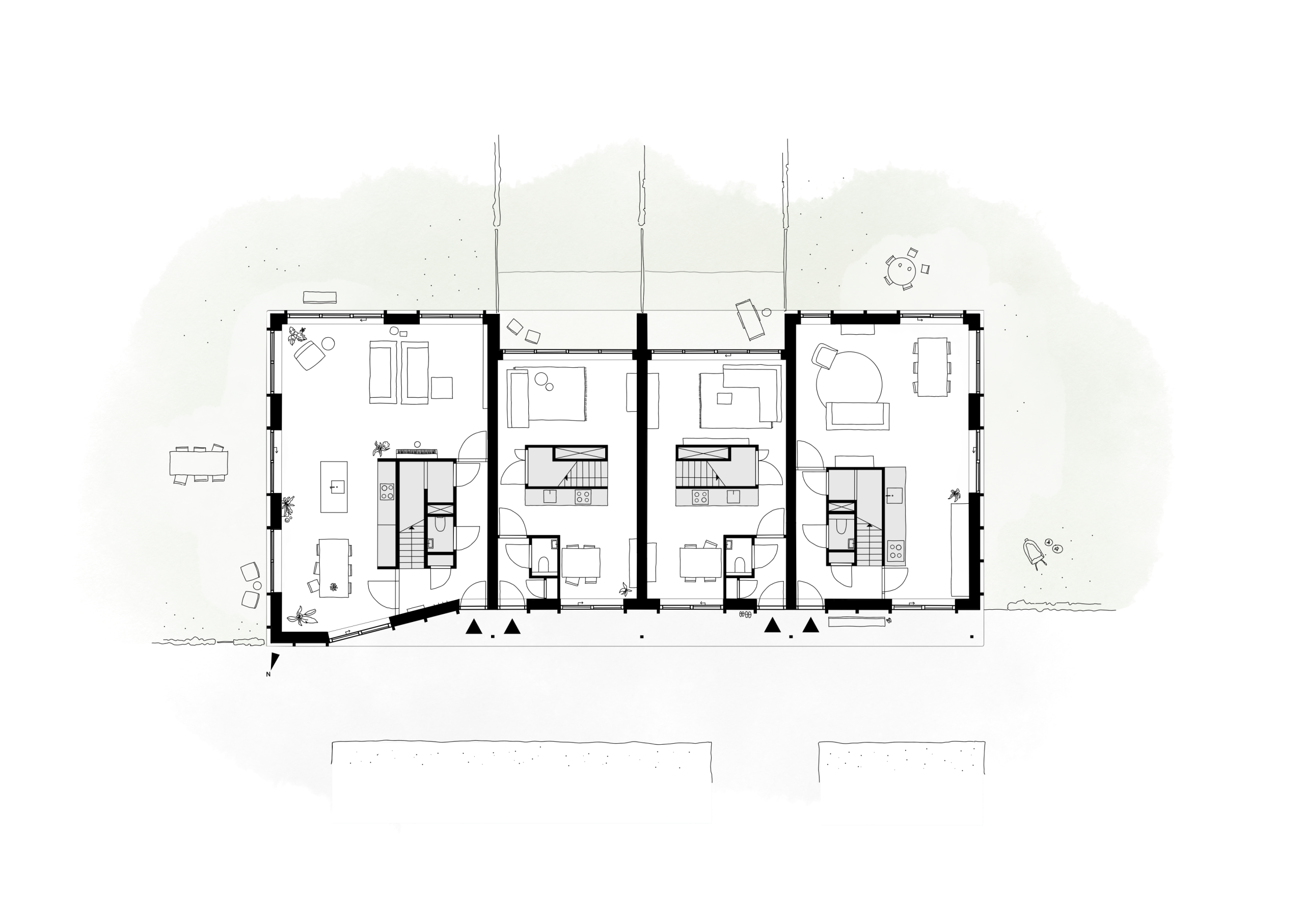 Schuurwoningen, begane grond
