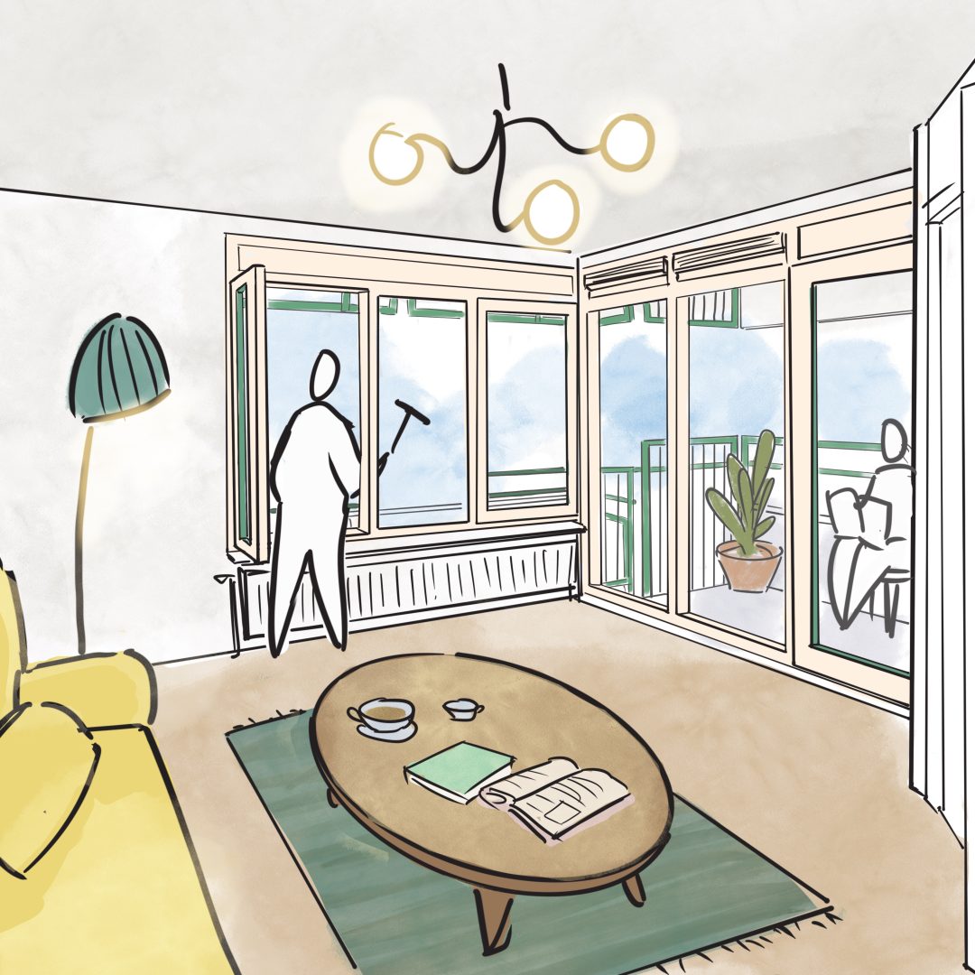 De bewoners kunnen zo van binnenuit hun ramen (laten) wassen en hoeven niet meer langs de onveilige reling te lopen.