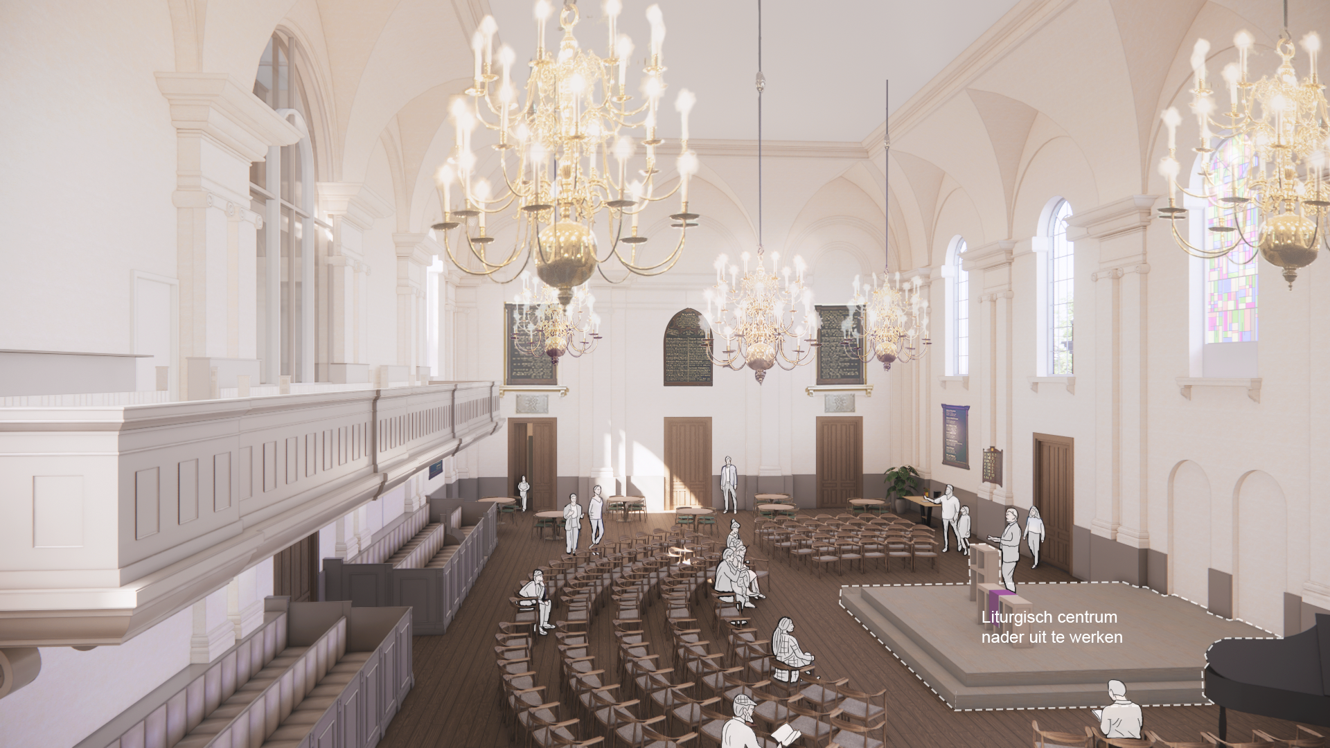 Nieuwe stoelopstelling en kleurstelling in de kerkzaal