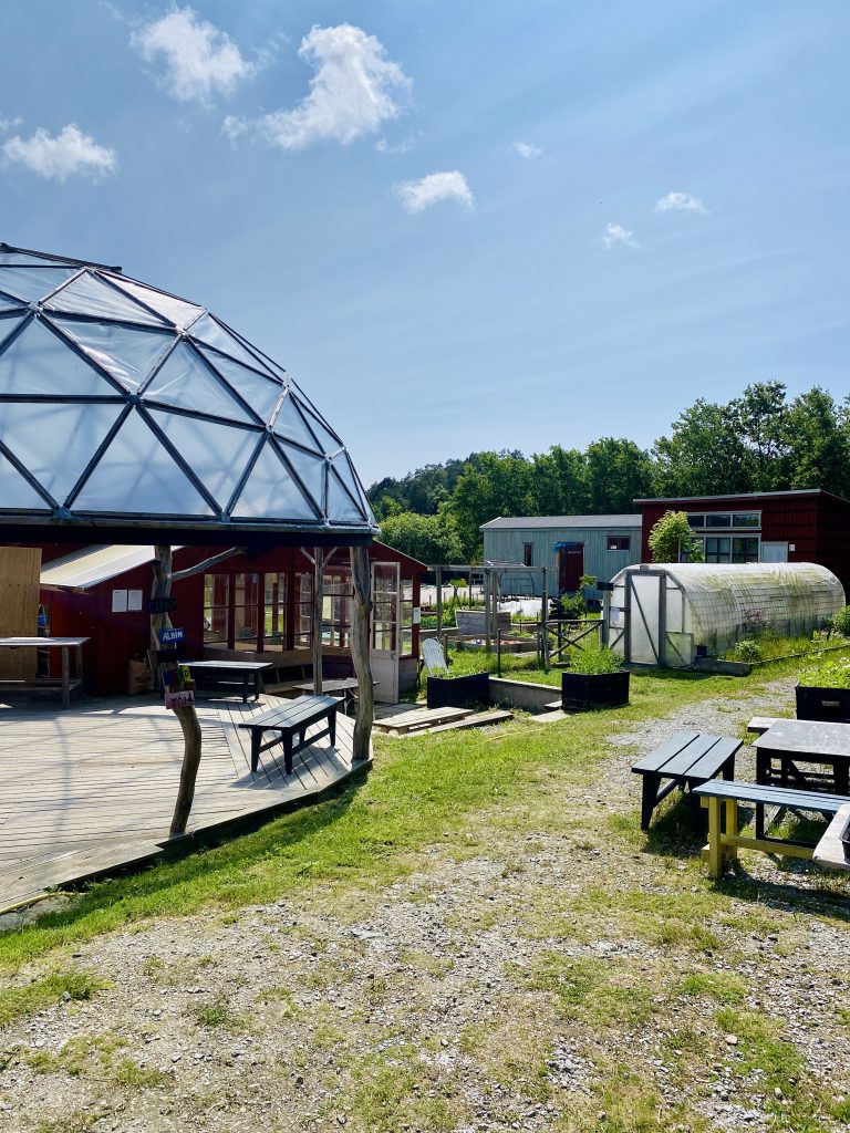 Naast begeleiding van zelfbouwers, biedt de Egnahemsfabriken onderwijs. Studenten hebben diverse bouwwerken op het terrein gemaakt (foto: Hanneke)